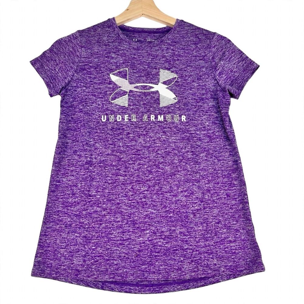 Under Armour T-Shirt YLG Purple Heather White Logo Youth Large